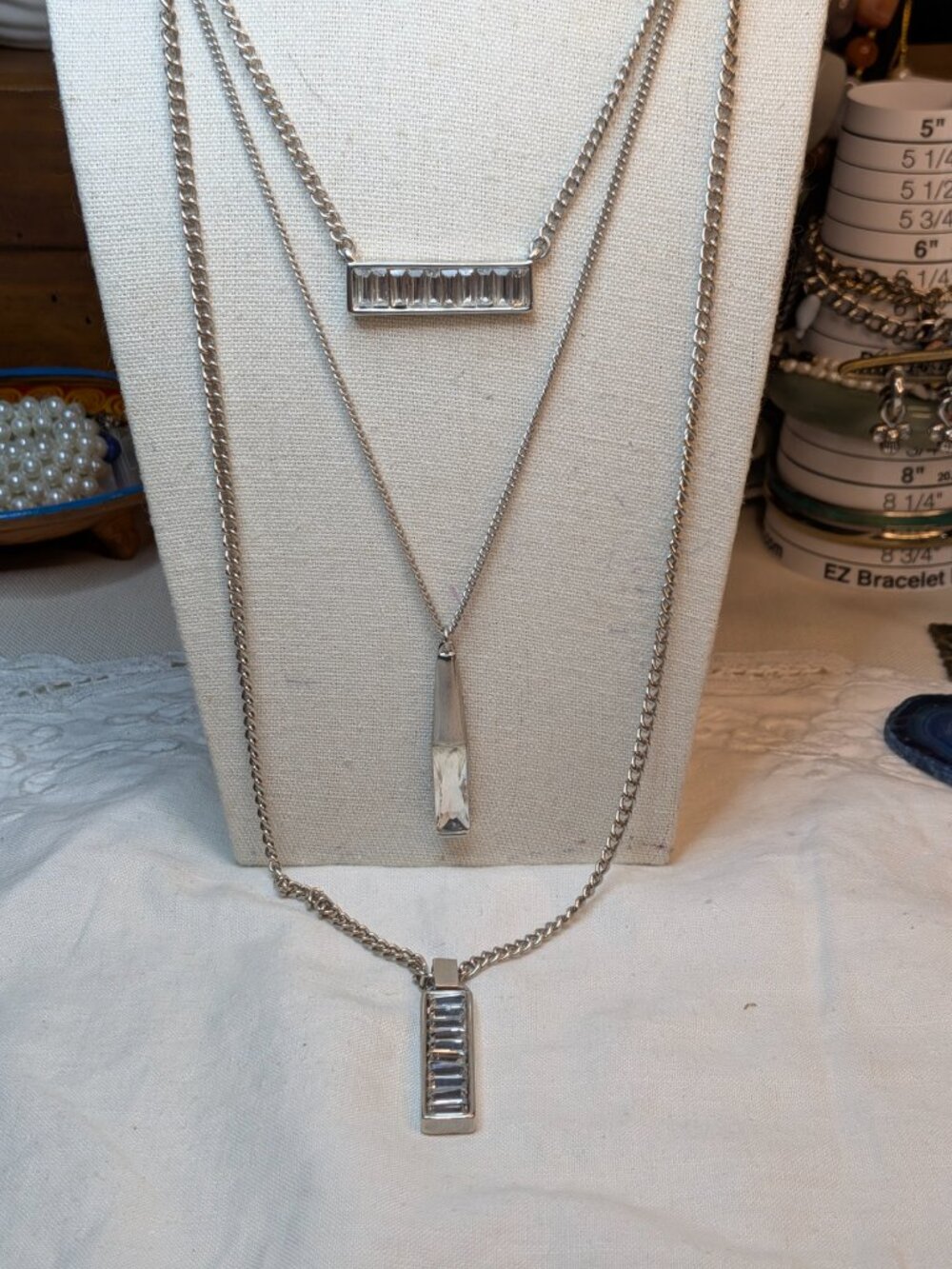 Kenneth Cole New York Silver‑Tone Layered Crystal Bar Necklace